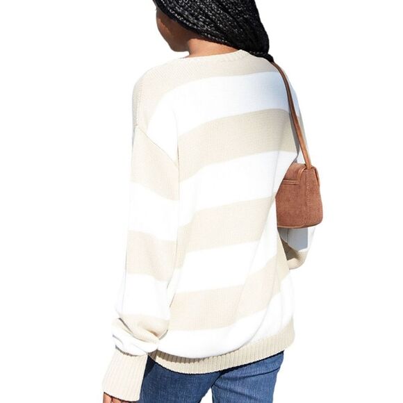 Brandy Melville PacSun Thick Knit Minimalist Neutral Striped Crew Neck S… - Picture 4 of 9